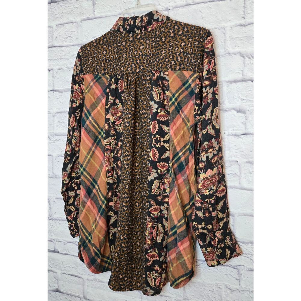 Soft Surroundings small boho animal print, floral, plaid button up blouse. - Picture 5 of 9
